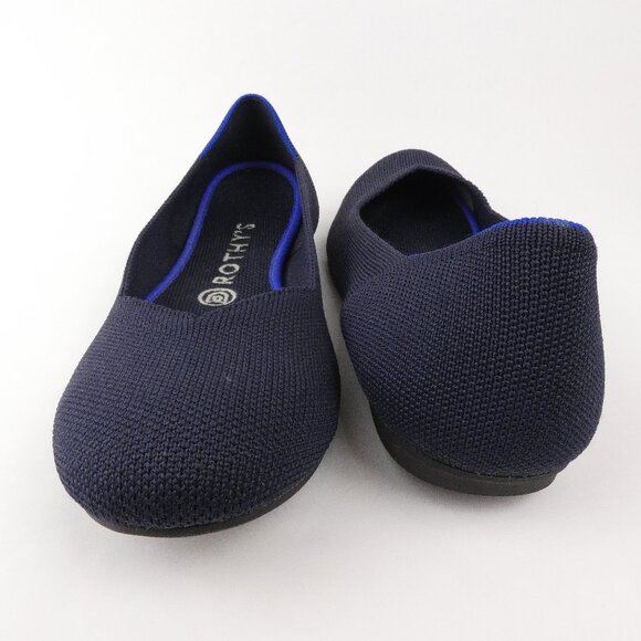Rothy's Shoes Womens 8 The Flats Navy Blue Knit Round Toe Slide On Flats - Picture 14 of 14
